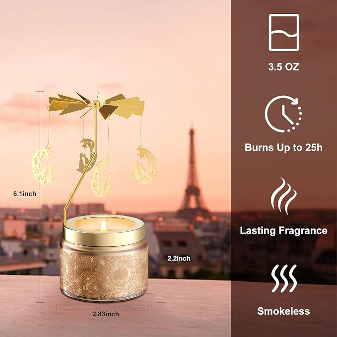 Rotatable Osmanthus Flower Scented Candle, Gifts for Women, Single-Wick with 20 Hours of Burn Time, Ideal for Creating Relaxing Ambience & Holiday Gifting (Moon Cat)
