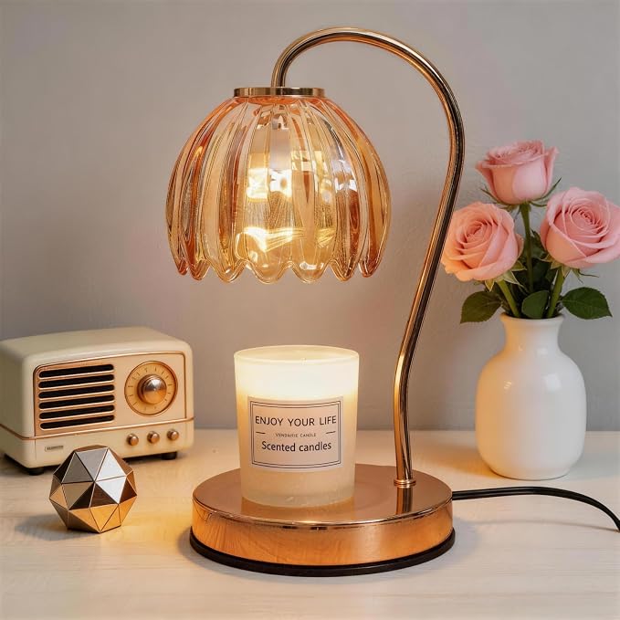 Candle Warmer Lamp with Timer & Dimmer, Modern Amber Candle Warming Lamp for Jar Candles, Scented Candle Wax Melt Warmer, Birthday Gift for Women, House Warming Gift New Home Bedroom Decor