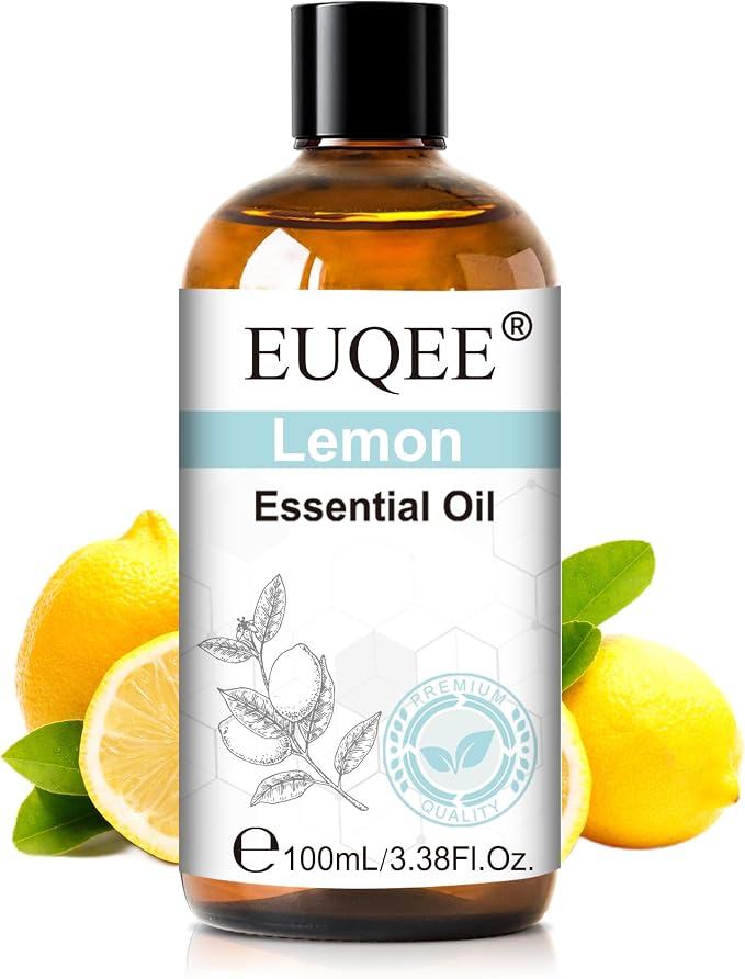 EUQEE 100ml Lemon Essential Oil, Pure Lemon Essential Oil for Diffuser, Massage, DIY Soap,Candle Making, Skin & Hair Care - 3.38 Fl Oz