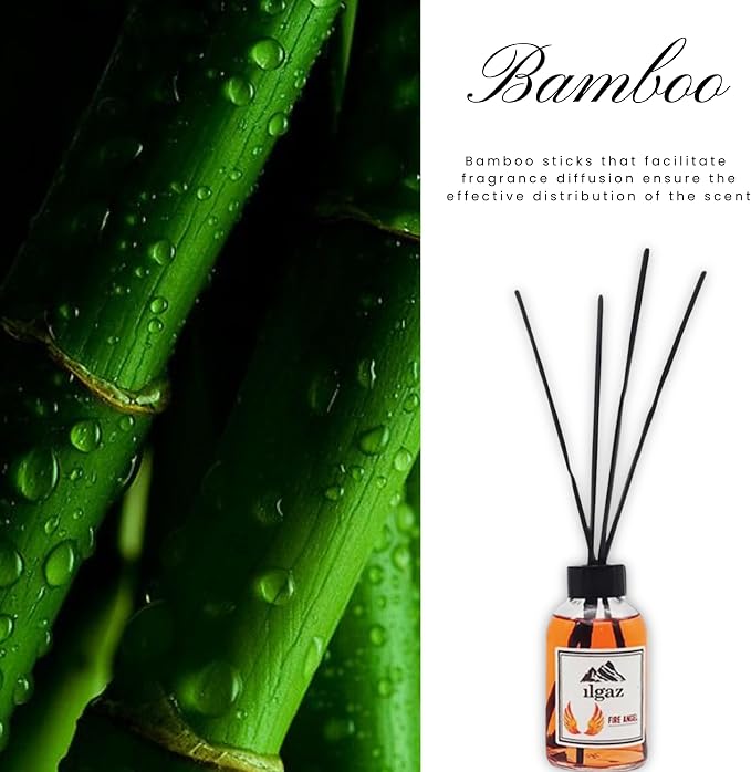 Bamboo Reed Diffuser Set - Long-Lasting Room Fragrance with Essential Oils - Aromatherapy Home Scent for Bedroom, Living Room, and Office - Elegant Decorative Design (Fire Angel)