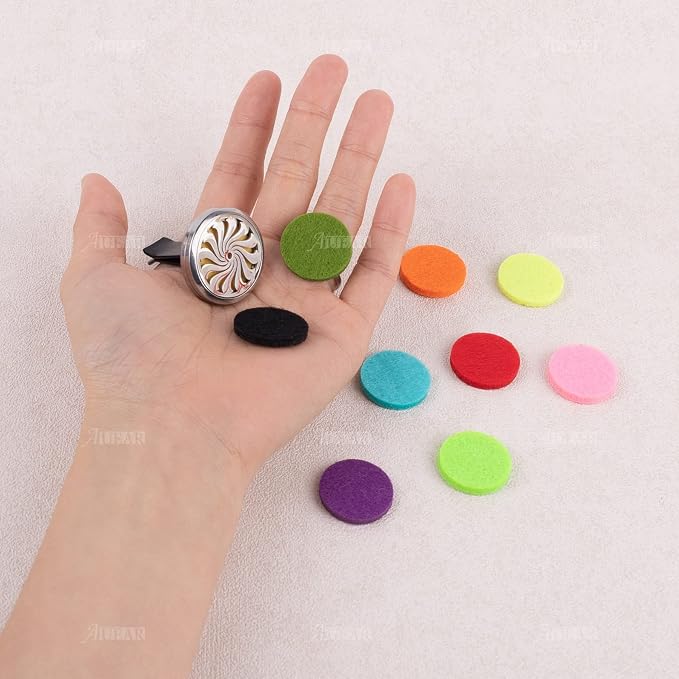 AUEAR, Car Diffuser Vent Clips Aromatherapy Essential Oil 30mm Stainless Steel Air Fresheners Lockets with 10 Felt Refill Pads for Women Men (Style F)