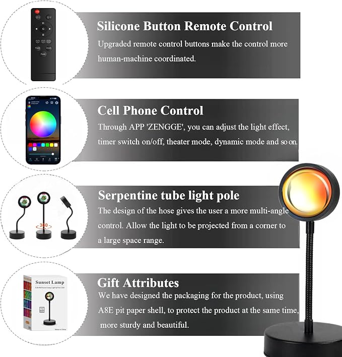JIMEI Sunset Lamp Projector Led Lights for Bedroom Night Light RGB Lights Sun Sunlight Sunrise Lamp 10w 360° Rotation Mood Lighting Home/Room Decor Gifts for Women,Tabletop Multicolor