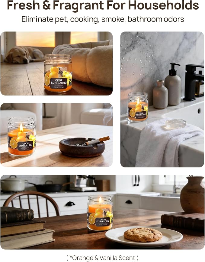 TRINIDa Orange & Vanilla Odor Eliminating Candles for Home Scented, Eliminates 99% of Pet, Smoke, Food and Other Smells Quickly, Highly Fragranced Candle, Premium Soy Candles Set for Women