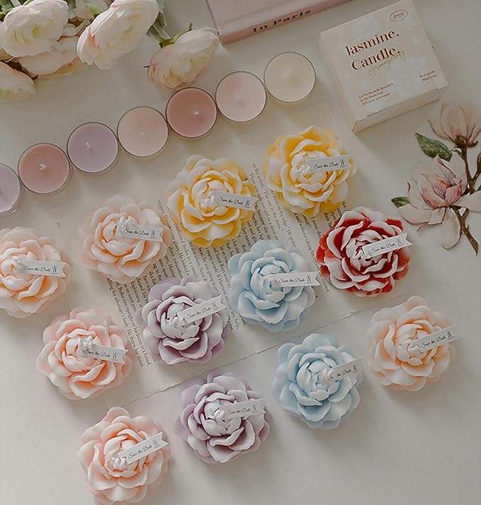 Jasmine Flower Shape Scented Candle,50G Multicolour Romantic Soy Wax Aesthetic Decorative Healing Candle for Valentine's Day Wedding Birthday,Prefect Gift for Meditation Stress Relief Mood (Purple)