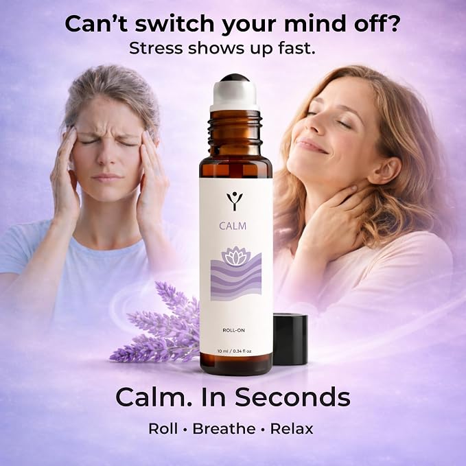 Calm Essential Oil Roll On – Stress Relief Aromatherapy Roller with Lavender, Bergamot & Ylang Ylang – Relax & Unwind Essential Oil Blend – 10 ml