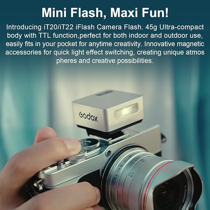 GODOX iT20 Mini TTL Camera Flash Light (45g Ultra-Light) 700 Full Flashes, 1.5s Recycle, Magnetic Accessories for Canon Nikon Sony Fuji Olympus (Black, for Fuji)
