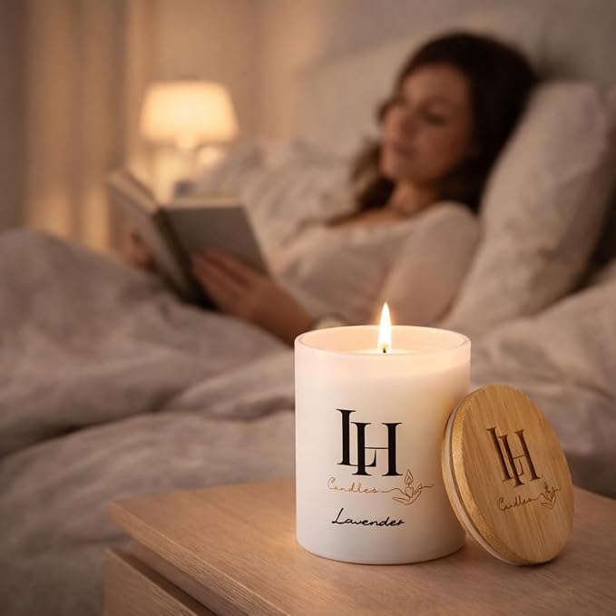 LH Lavender Candles for Home Scented - 10.6oz Aromatherapy Candles for Sleep and Stress Relief - Natural Soy Wax Non-Toxic Organic Candle - Lavender Vanilla Highly Scented Spa Candles Gift for Women