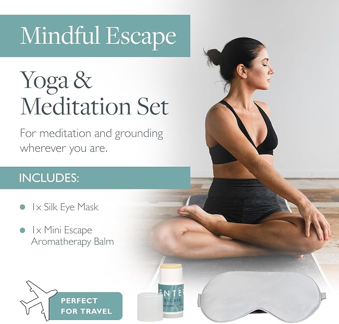 Scentered Yoga & Meditation Gift Set with Silk Eye Mask & Escape Aromatherapy Balm – Natural Silk Eye Mask to Block Out Light & Calming Essential Oils Balm – Mindful Escape Kit for Meditating & Yoga