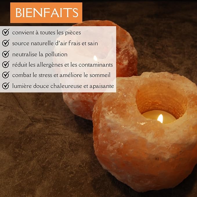 Zen'Light Himalayan Rock Salt Crystal Candle Holder - 1kg - Authentic Natural Himalayan Salt - Hand Carved - Amber Color - Tabletop - Multiple Occasions - General Use / Gifting