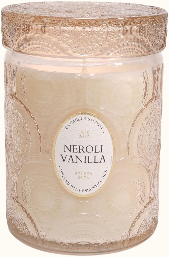 LEOBEN CO – Neroli Vanilla Scented Candle – 18oz, Heirloom Collection Design – 80 hr Burn Time – Poured in California Using Vegan Soy Wax and Essential Oils – Made in Small Batches