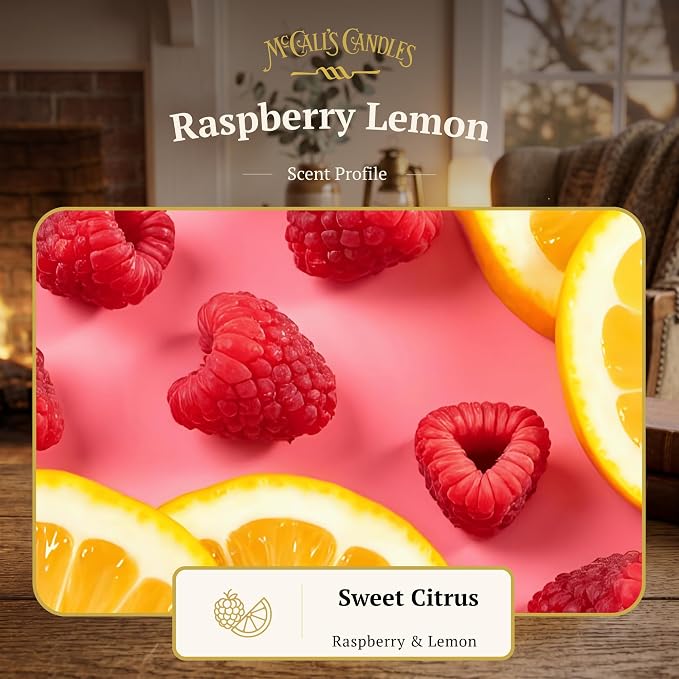 McCall’s Candles | Raspberry Lemon | Reed Diffuser Gift Set | USA-Poured Fragrance Oil | Vintage Reed Garden with Amber Glass Bottle | Raspberries and Lemon for a Tangy Mix.