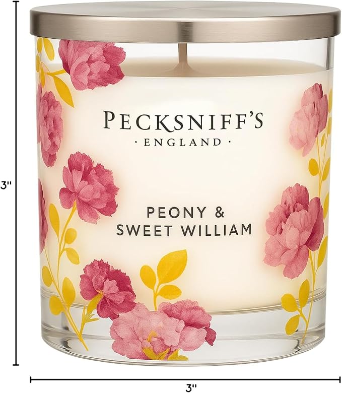 Pecksniff’s 1 Wick Candle – Peony & Sweet William, 184 g / 6.49 oz – Long Lasting Burn, Elegant Home Decor & Relaxing Ambiance