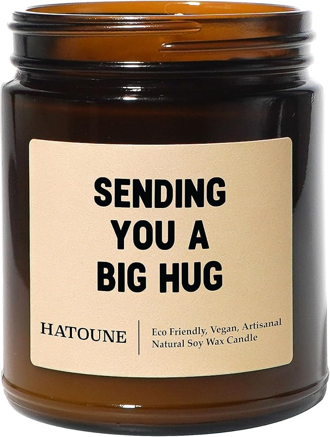 Black Vanilla Scented Soy Candle, Sending You A Big Hug, Made in USA, Hand Crafted, 40-50 Hour Burn Time, 7.2 oz Amber Jar
