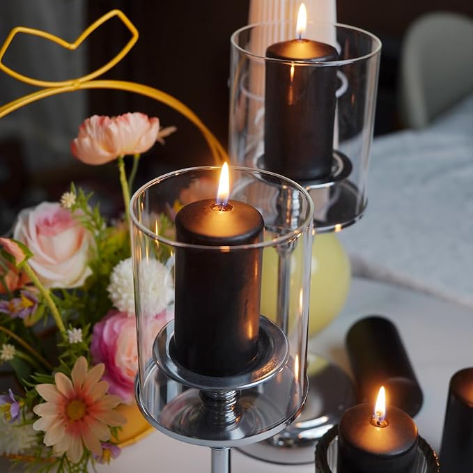 Set of 20 | 2-Inch Wide x 4-Inch Tall Black Pillar Candles - Decorative Unscented Pillar Candles, Long Burning Dripless Candle for Home Decor, Smokeless Large Pillar Candle for Wedding.