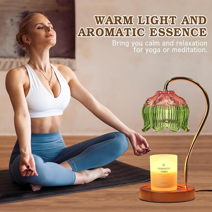 Funistree Glass Candle Warmer Lamp with Timer, Electric Candle Warmer Lamp, Graduation Birthday Gifts for Women Girls, Flower Candle Light Warmer Gifts, Aromatic Candle Warmer for Vintage Home Decor