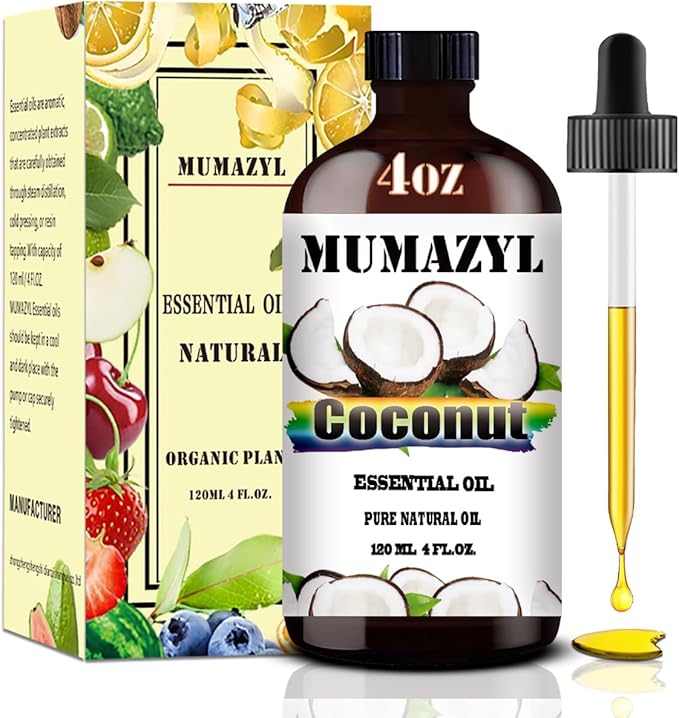 Coconut Essential Oil, Coconut Oil 4 Fl Oz 120ML for Diffuser Humidifier Yoga Cleaning DIY Candle Soap Making MUMAZYL Essential Oils