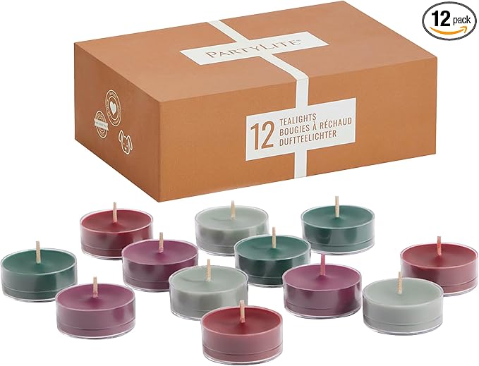 PartyLite Set of 12 Tea Lights Sampler Candles, Aromatherapy Festive Folklore Scented Candles Gift Set, Up to 4 to 6 Hours Burn Time