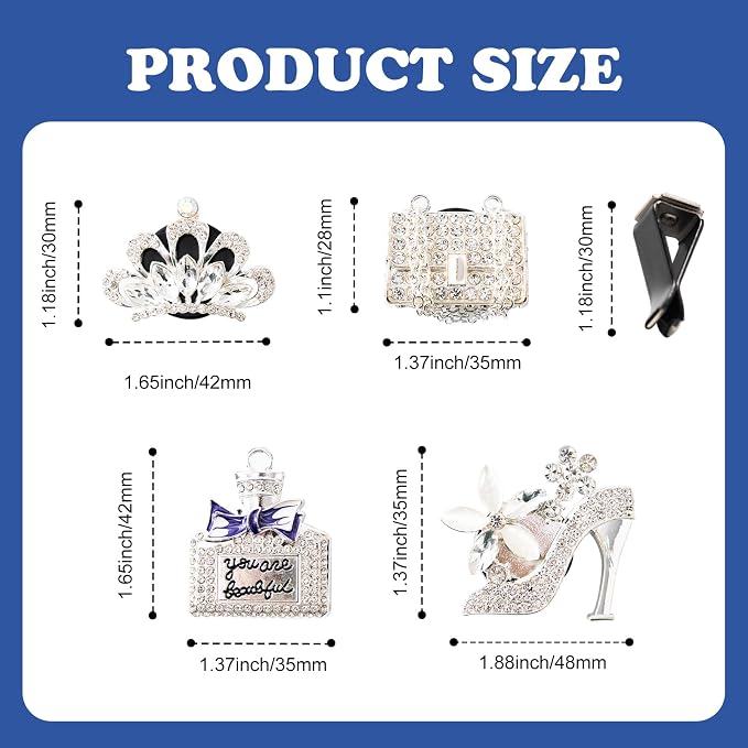 Rislobx 4PCS Bling Air Freshener Vent Clip, Crystal Diamond High Heel Shoe Bag Crown Perfume Bottle Car Diffuser Vent Clip Cute Bling Accessories Decoration for Women (Silver)