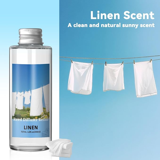 SCENTORINI Reed Diffuser Oil Refill, Linen Diffuser Oil 6.76 Fl Oz, Summer Scented Essential Oil Refill Long Lasting Home Fragrance for Room Spa Aromatherapy Bathroom Home Decor