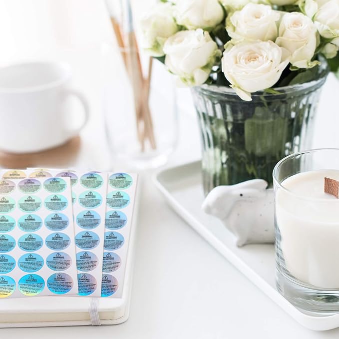 Holographic 360 Pcs Candle Warning Labels Candle Jar Container Stickers Wax Melting Safety Stickers for Jars Tins Containers Making Supplies