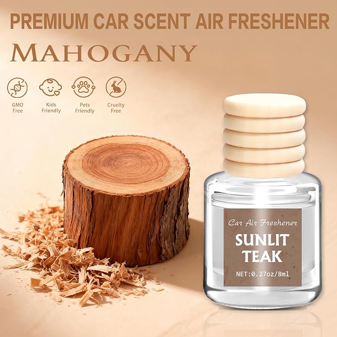 AROIC 6 Pack Car Air Freshener, Mahogany Premium Woody Car Air Freshener Diffuser Fragrance, Hanging Essential Oil Diffuser for Interior Decor, Long Lasting Car Accessories Unisex (Sunlit Teak Scent)