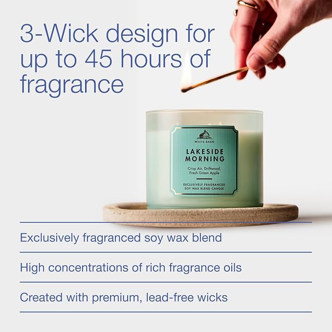Bath & Body Works Lakeside Morning 3-Wick Candle - Scented Candle for At-Home Use - Long-Lasting, Room-Filling Fragrance - High Fragrance Oil Concentration - Soy Wax Blend - 2-Pack