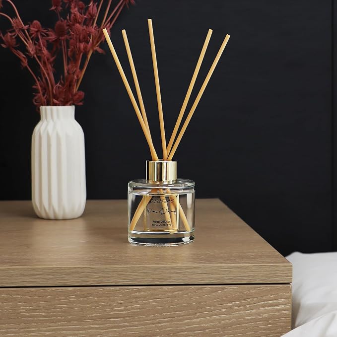 100ml Scent Diffuser with 6 Fiber Sticks, 3.5 oz Reed Diffuser Set Aromatherapy Fragrance Diffusers Air Fresheners for Home Bedroom Bathroom (Peach)