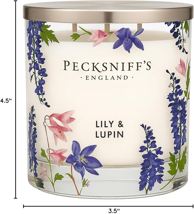 Pecksniff’s 3 Wick Candle – Lily & Lupin, 550 g / 19.4 oz – Long Lasting Burn, Elegant Home Decor & Relaxing Ambiance