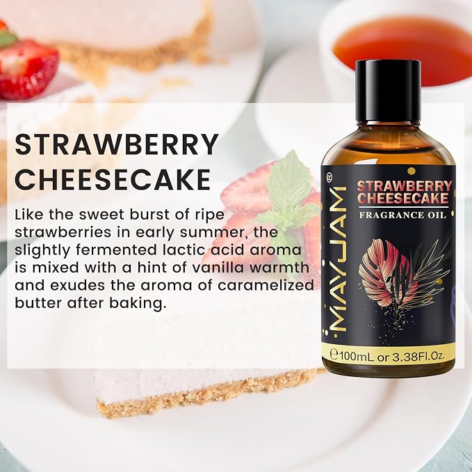 Strawberry Cheesecake Fragrance Oil Essential Oil, MAYJAM 3.38FL.OZ Strawberry Cheesecake Oil for Diffusers for Home, Long Lasting Scented Oils for Soap Candle Making - 100ML