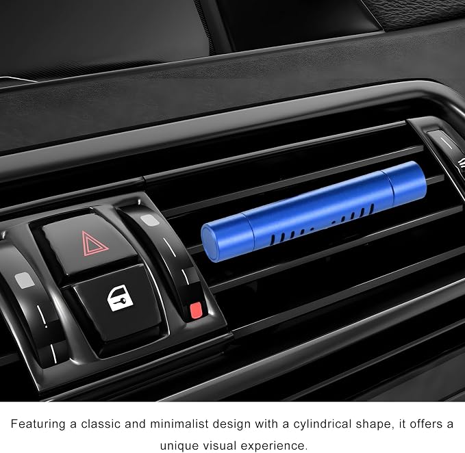 2 PCS Car Air Freshener Diffuser Vent Clips, Refillable Cylindrical Oil Diffuser Clip with 12 Unscented Refill Sticks, Essential Vent Air Freshener Interior Decor for Women Men (Blue)