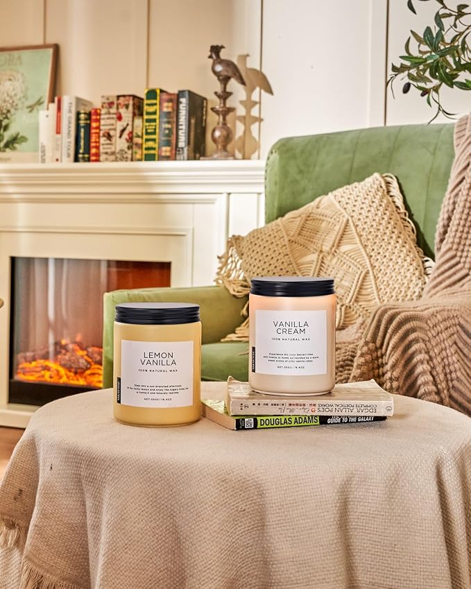 M&SENSE Large Vanilla Scented Candles for Home, 19.4oz Organic Soy Wax, 110-Hour Long Lasting Burning, Natural Candles Non Toxic, Cozy Smelling for Stress Relief, Housewarming Gift for Family