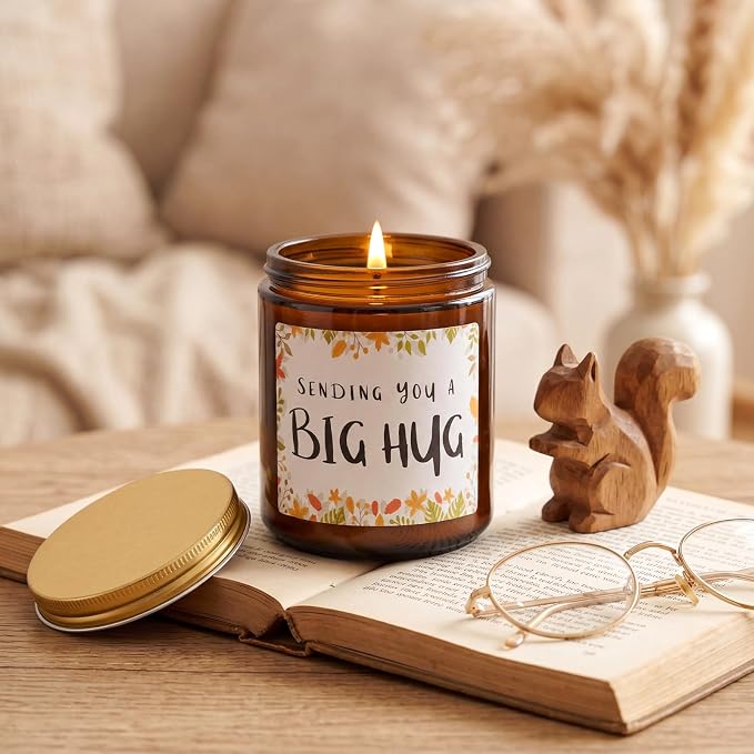 MULCHUM Lavender Scented Candle, Thinking of You Hug Gift for Friends, Relaxing Natural Soy Wax Jar Candle for Women Girlfriend Mom Sisters Stress Relief, 7oz 45 Hours Long Lasting Burn