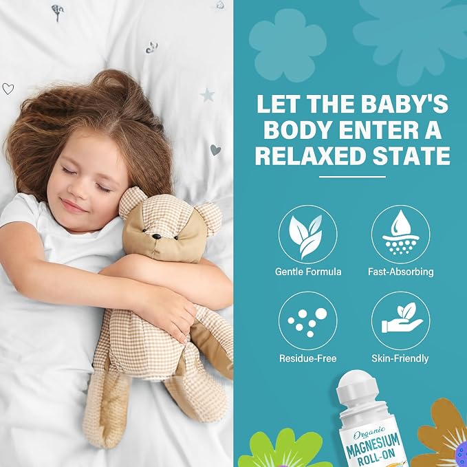 Magnesium Lotion for Kids Sleep & Calm, Natural Magnesium Roll-On for Sleep & Calming, Mess Free Applicator for Bedtime Routine
