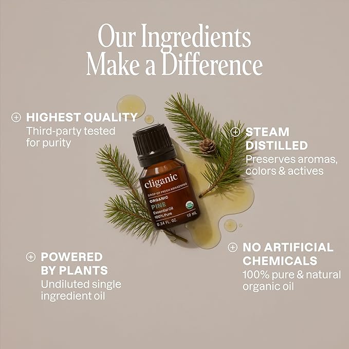 Cliganic Organic Pine Essential Oil, 100% Pure Natural Undiluted, for Aromatherapy | Non-GMO Verified | Organic, Peppermint, for Aromatherapy