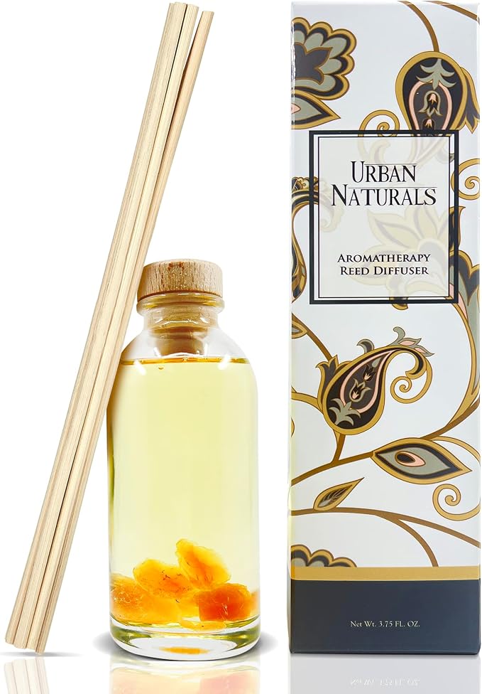 Urban Naturals Sensual Amber Blossoms Reed Diffuser Set | Made with Essential Oils & Real Botanicals | Sweet Amber, Night Blooming Jasmine, Sandalwood, Bergamot, Vanilla & Musk | Made in the USA