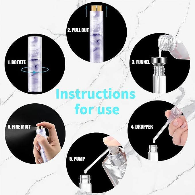 Vitog Refillable Travel Perfume Atomizer - Mini Spray Bottles with Marble Texture, Portable Cologne Dispenser for Women Men, Leak-Proof Empty Fragrance Decant Container for Travel and Daily Use 3PCS