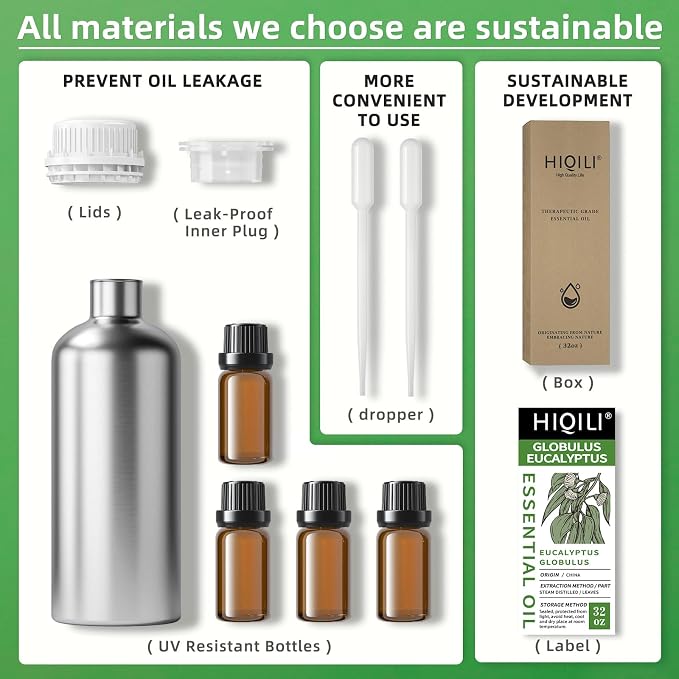 HIQILI Eucalyptus Essential Oil for Spray, Diffuser & Skin - 32 Fl Oz