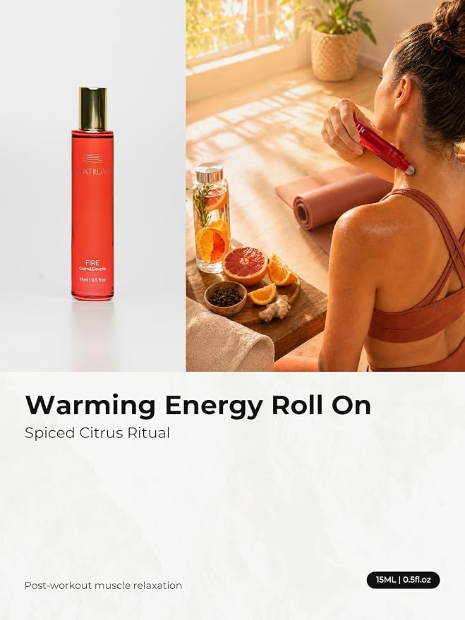 Fire Essential Oil Roller-15m, Intimacy & Muscle Relief Blend, Uplifting Cozy Aromatherapy with Bergamot, Sweet Orange & Cinnamon Oil, Warm Spiced Citrus Aroma