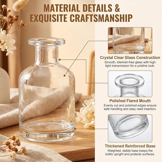 1 Pack 150ml 5 fl oz Clear Glass Diffuser Bottle Empty Refillable Aromatherapy Container for Essential Oils Fragrance Home Scent