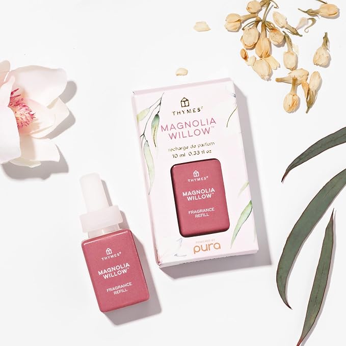 Thymes Pura Refills, 2 Pack of Oil Diffuser Scents, Long-Lasting Refills, Premium Home Fragrance,Airy Notes of Willow, Magnolia, Mandarin & Jasmine (Pack of 2)