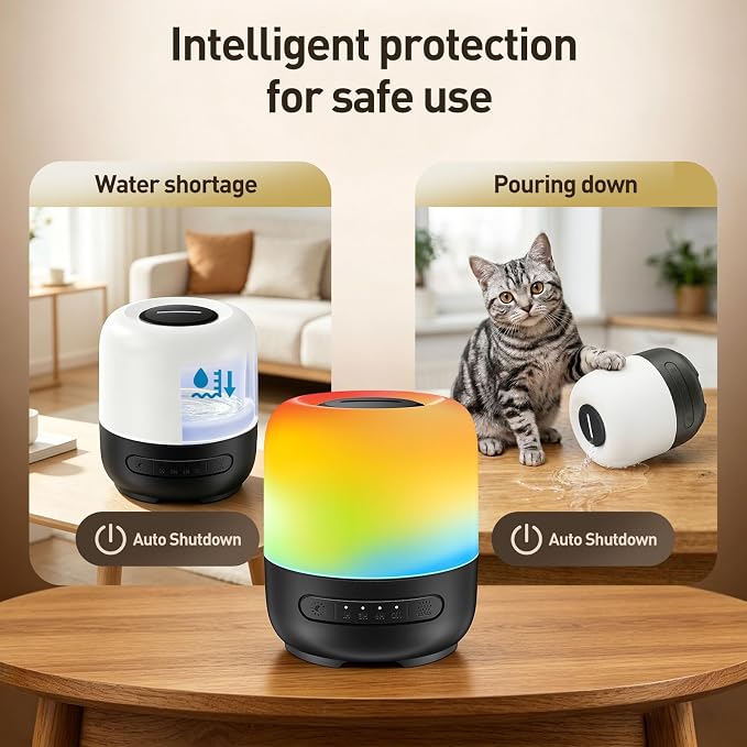 Essential Oil Diffuser, 300ml Ultrasonic Aromatherapy Oil Diffuser & Humidifier with 7 Color Night Lights, Quiet 20dB Operation for 12 Hours, for Home, Bedroom, Office (2)