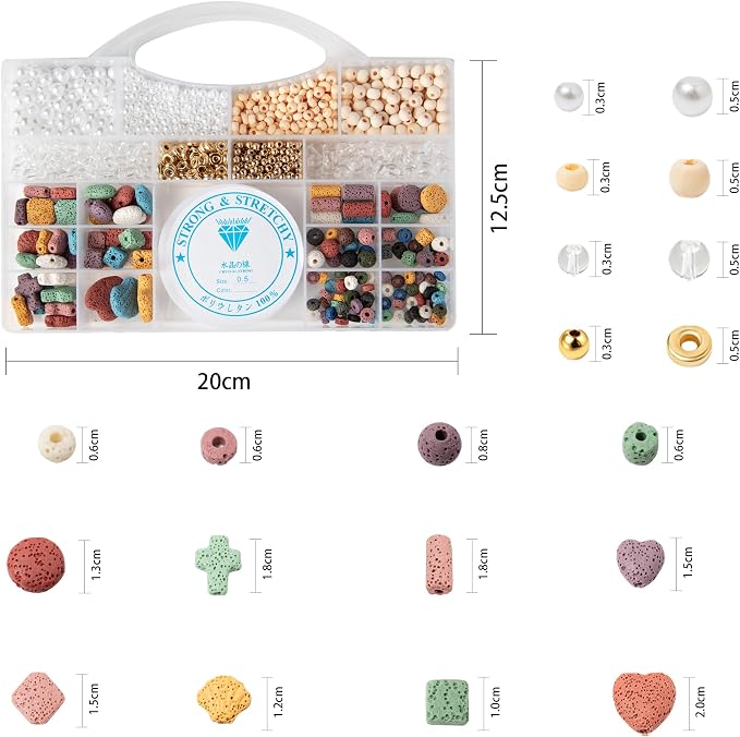 Colorful Lava Rock Essential Oil Diffuser Stone Set Beads for Bracelets Bead for Jewelry Making Natural Gemstone Beads Bulk Essential Oil Diffuser Loose Bead for Bracelet & DIY Crafts & Projects