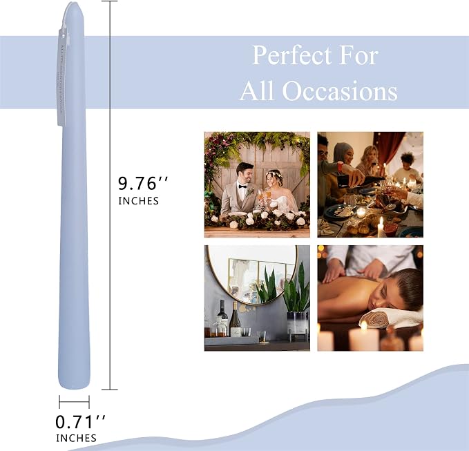 Scented Taper Candlesticks, 10 Inch Dripless Colorful Candle Sticks - Blue Scent, Pack of 12