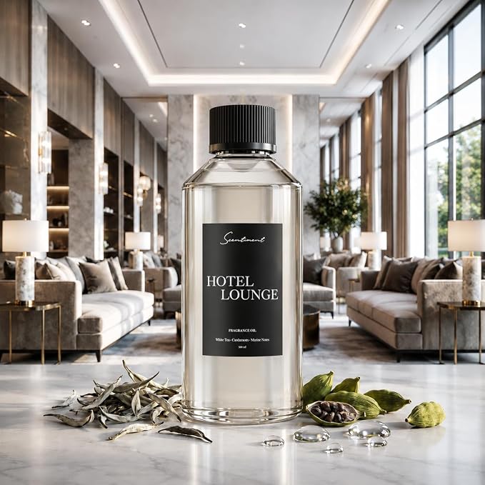 Scentiment Hotel Lounge Diffuser Oil - Premium Hotel Scent with Notes of White Tea, Cardamom & Marine Notes Home Scent, Hotel Fragrance Oil Diffuser Refill - 16.91 fl oz (500 mL)