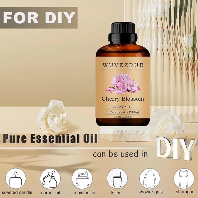 Cherry Blossom Essential Oils, 240ML Pure and Natural Essential Oil for Aromatherapy Diffuser - Cherry Blossom /8 Fl Oz
