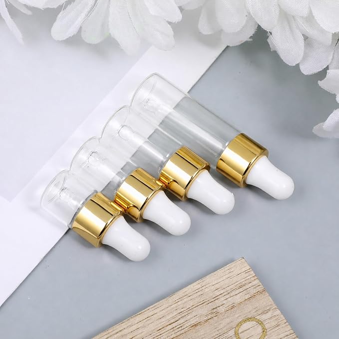 8 Pack Glod Eye Dropper Bottle Rose for Essential Oils | Glass Vials Bottles Empty Travel Oil Droppings Bottles with Cap for Essence Liquid Cosmetic (1ml, 2ml, 3ml, 4ml), Glod
