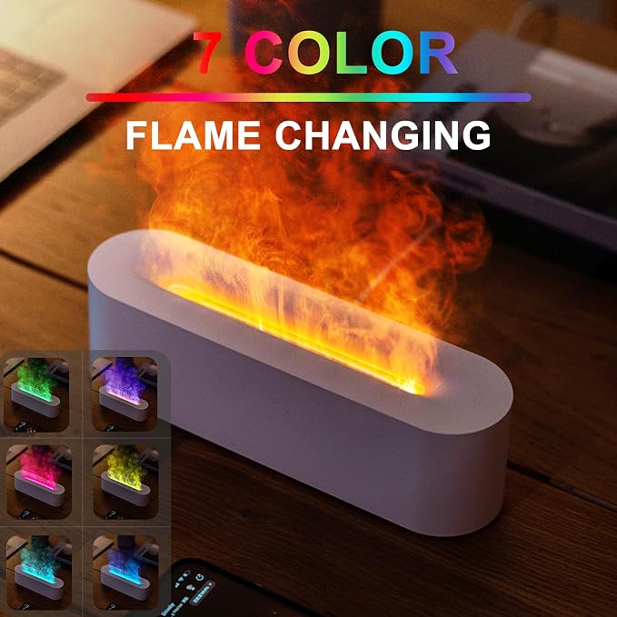 Flame Essential Oil Diffuser, 250ml Aromatherapy Humidifier with Sound-Reactive 7-Color LED Flame, Ultra-Quiet Cool Mist Maker, Remote, Timer, Auto-Off for Home, Bedroom, Office (White)