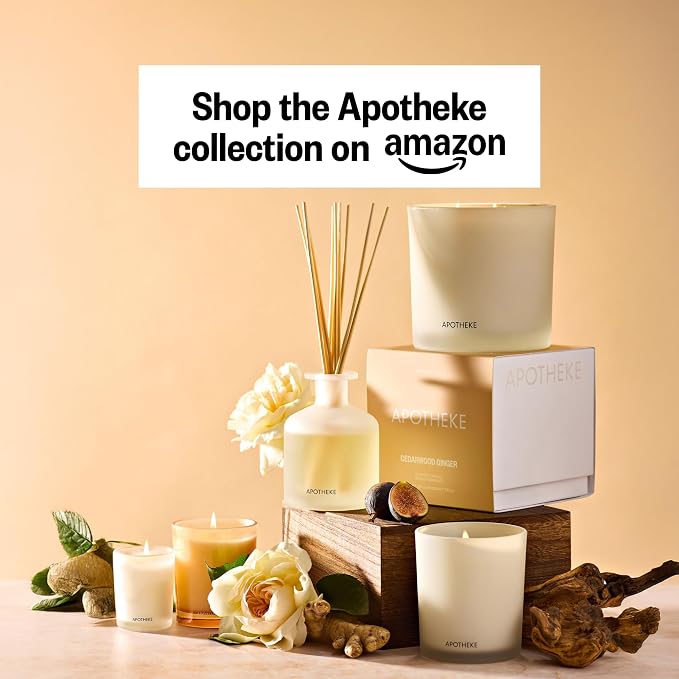 Apotheke Luxury Scented Reed Diffuser for Home, Cedarwood Ginger - 6.7 Fl Oz Essential Oil Aromatherapy - 10 Rattan Scent Sticks Room Diffuser - Long-Lasting Fragrance for Bedroom, Home, Bathroom
