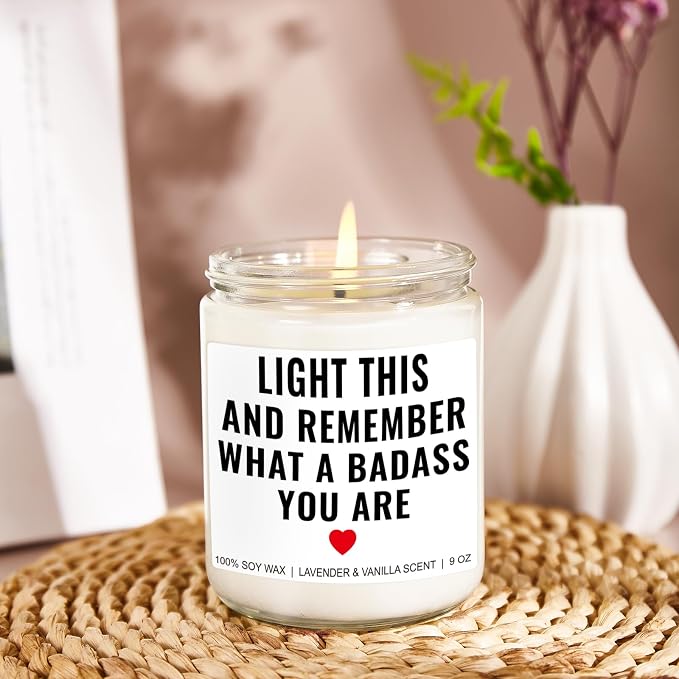 Younift You are a Badass Candle - Motivational & Inspirational Gifts for Women - Encouragement Gifts for Women, Men - Sobriety, Self Love, Self Care, Mental Health, Get Well Presents - 9 oz