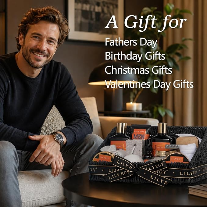 Fathers Day Gifts for Men, Birthday Gift, Spa Set for Men, Bath & Beard Gift Set, Spa Gift Basket for Men - Bath and Body Gift Basket Set | Perfect Gifts for Dad Christmas, Valentines Day Gift for Him
